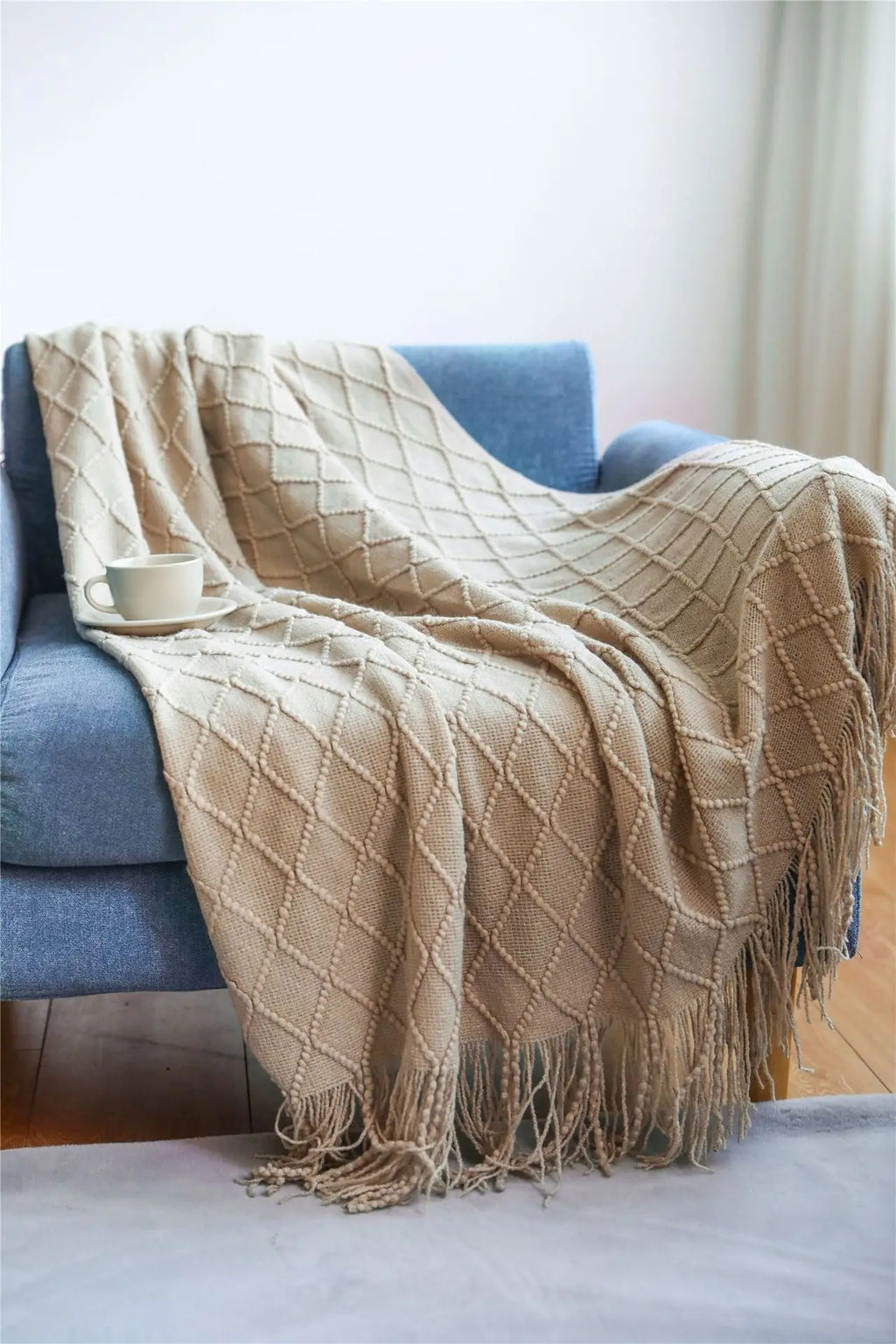 Textured Knit Throw Blanket with Tassels | 13 Colors | 50x71 to 59x91 in