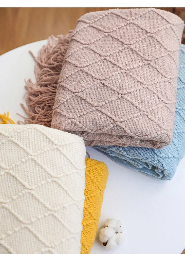 Textured Knit Throw Blanket with Tassels | 13 Colors | 50x71 to 59x91 in