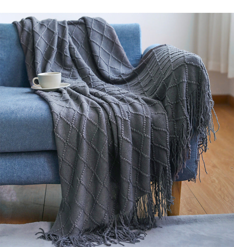 Textured Knit Throw Blanket with Tassels | 13 Colors | 50x71 to 59x91 in