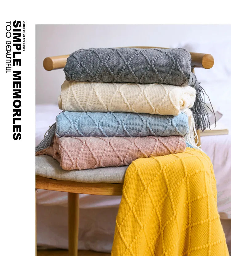 Textured Knit Throw Blanket with Tassels | 13 Colors | 50x71 to 59x91 in