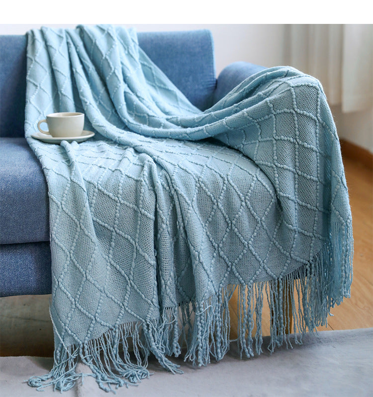 Textured Knit Throw Blanket with Tassels | 13 Colors | 50x71 to 59x91 in
