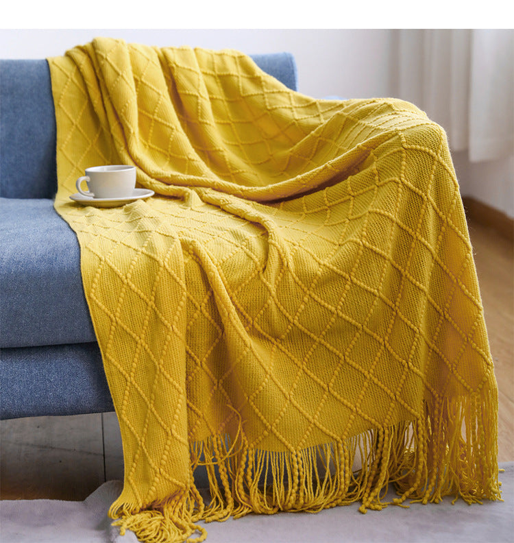 Textured Knit Throw Blanket with Tassels | 13 Colors | 50x71 to 59x91 in