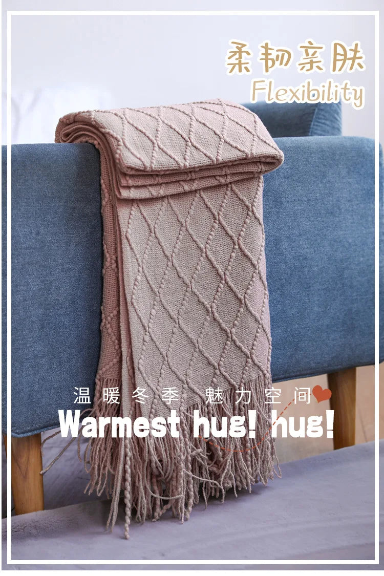 Textured Knit Throw Blanket with Tassels | 13 Colors | 50x71 to 59x91 in