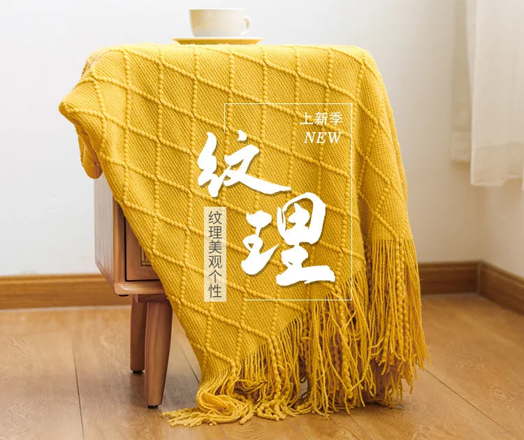 Textured Knit Throw Blanket with Tassels | 13 Colors | 50x71 to 59x91 in