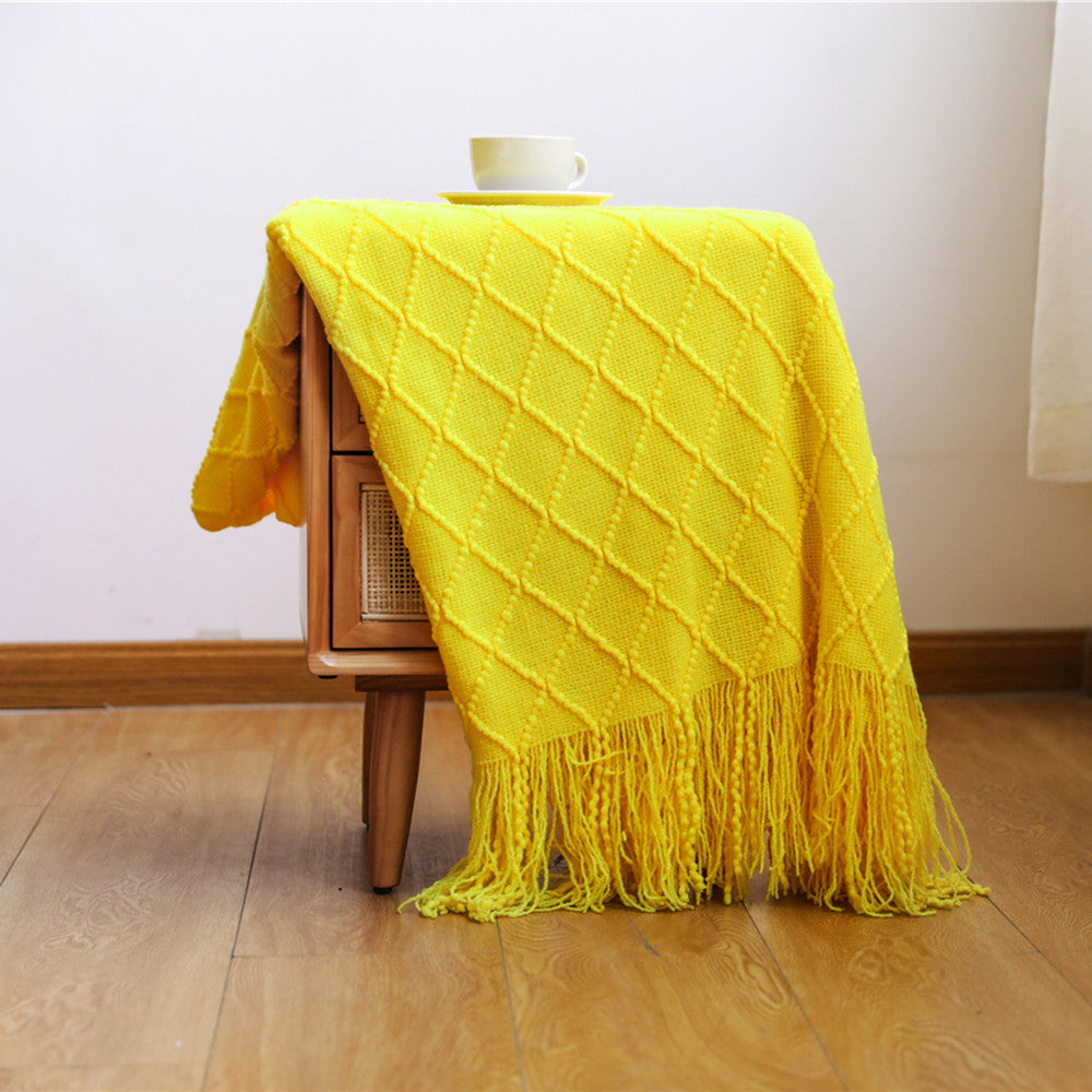 Textured Knit Throw Blanket with Tassels | 13 Colors | 50x71 to 59x91 in