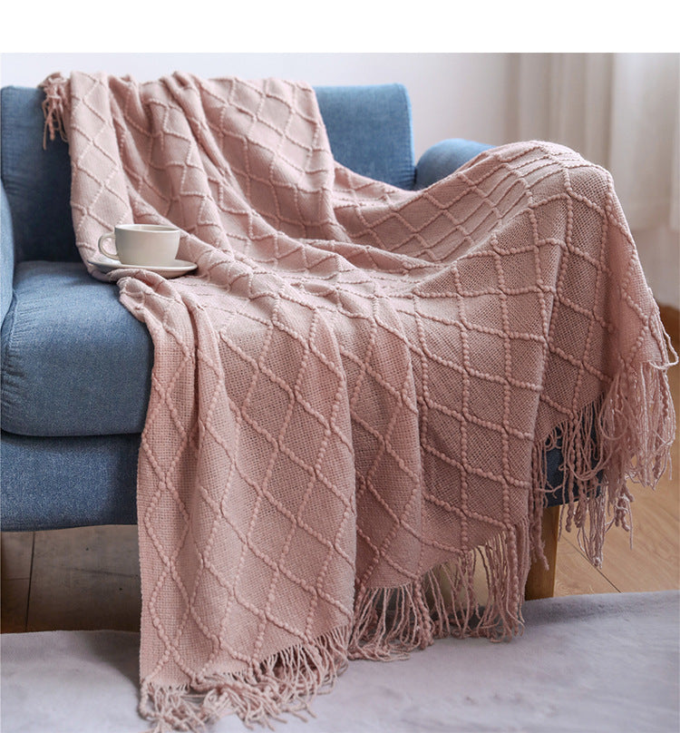 Textured Knit Throw Blanket with Tassels | 13 Colors | 50x71 to 59x91 in