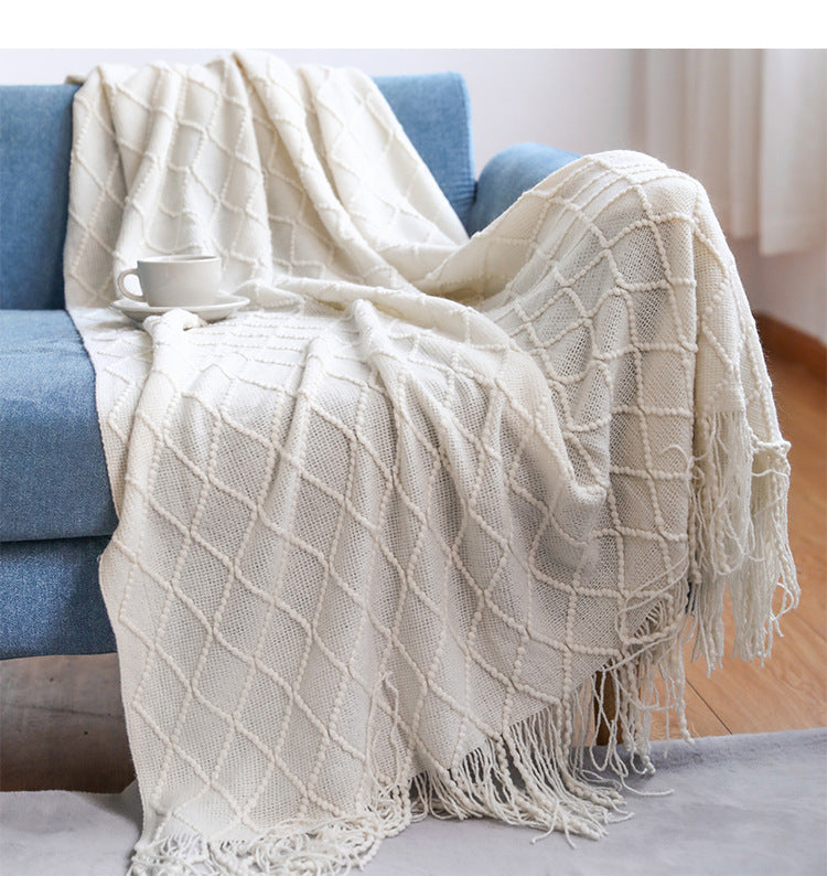 Textured Knit Throw Blanket with Tassels | 13 Colors | 50x71 to 59x91 in