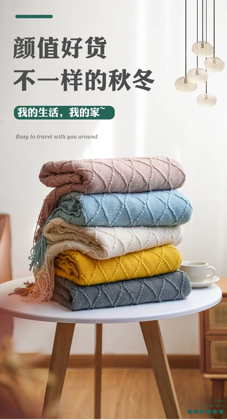 Textured Knit Throw Blanket with Tassels | 13 Colors | 50x71 to 59x91 in