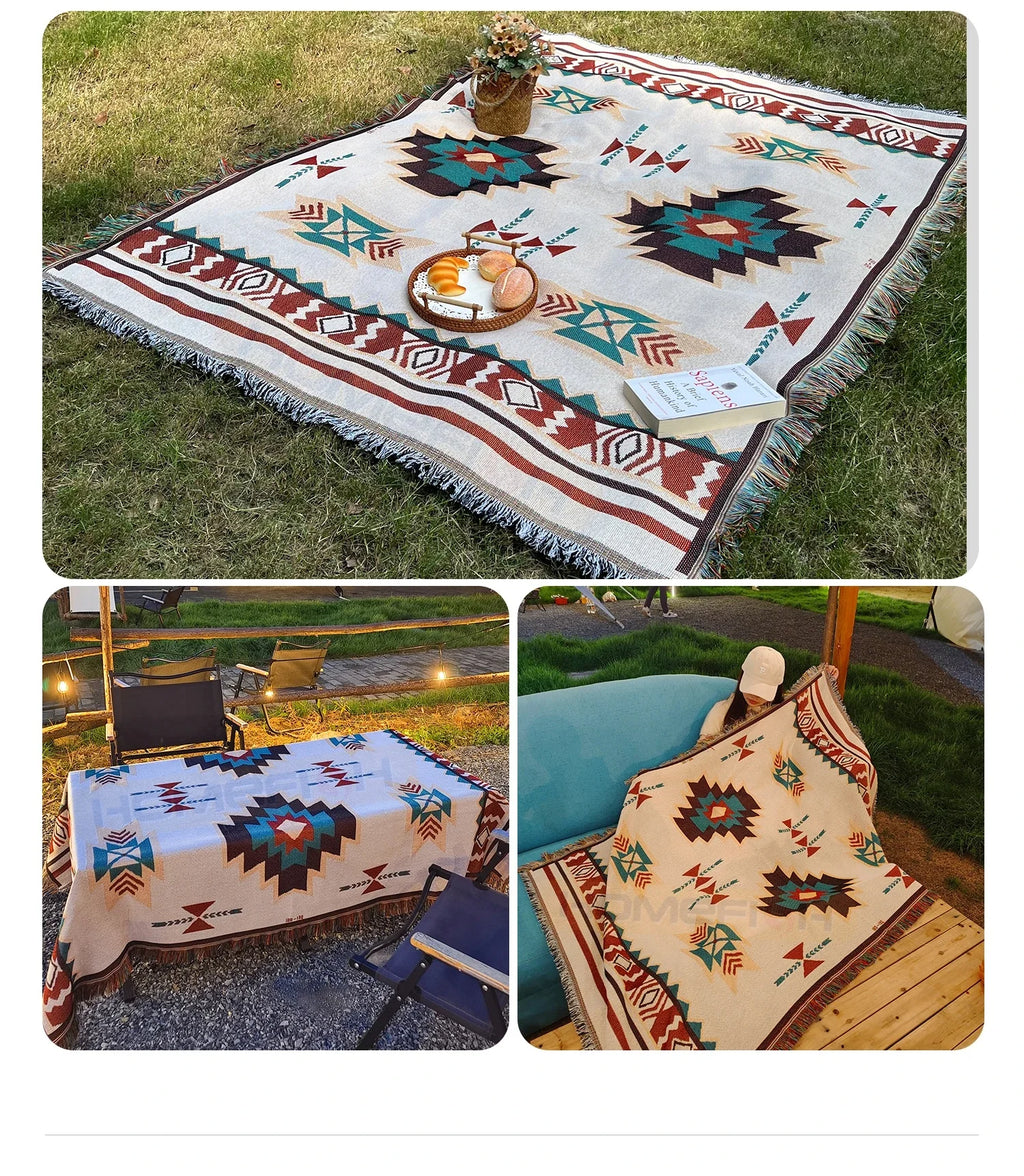 Southwestern Woven Throw Blanket | Fringed Edges | 35x71 in