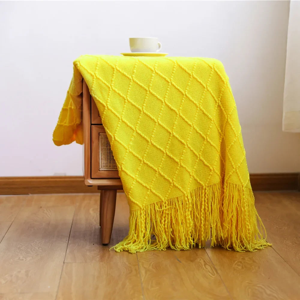 Textured Knit Throw Blanket with Tassels | 13 Colors | 50x71 to 59x91 in