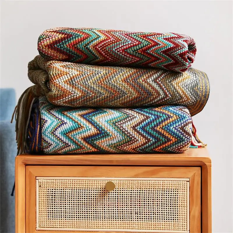 Hand-Knit Acrylic Throw Blanket | 100% Acrylic, Tasseled