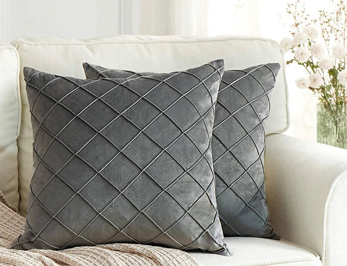 Dark Gray Velvet Plaid Pillow Cover | Cover Only | 12x20 to 20x20 in