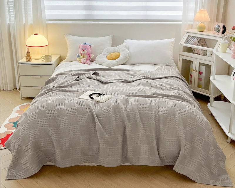 Cotton Waffle Throw Blanket | 100% Cotton, Breathable | 39x59 to 79x91 in