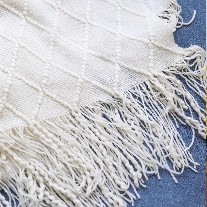 Textured Knit Throw Blanket with Tassels | 13 Colors | 50x71 to 59x91 in