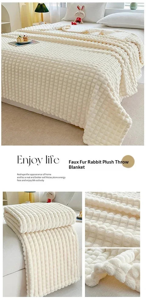 Plush Flannel Throw Blanket | Faux Rabbit Fur Feel, 8 Colors | 39x59 to 79x91 in