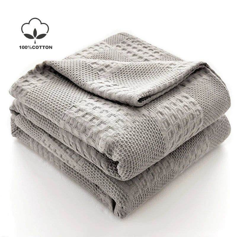 Cotton Waffle Throw Blanket | 100% Cotton, Breathable | 39x59 to 79x91 in