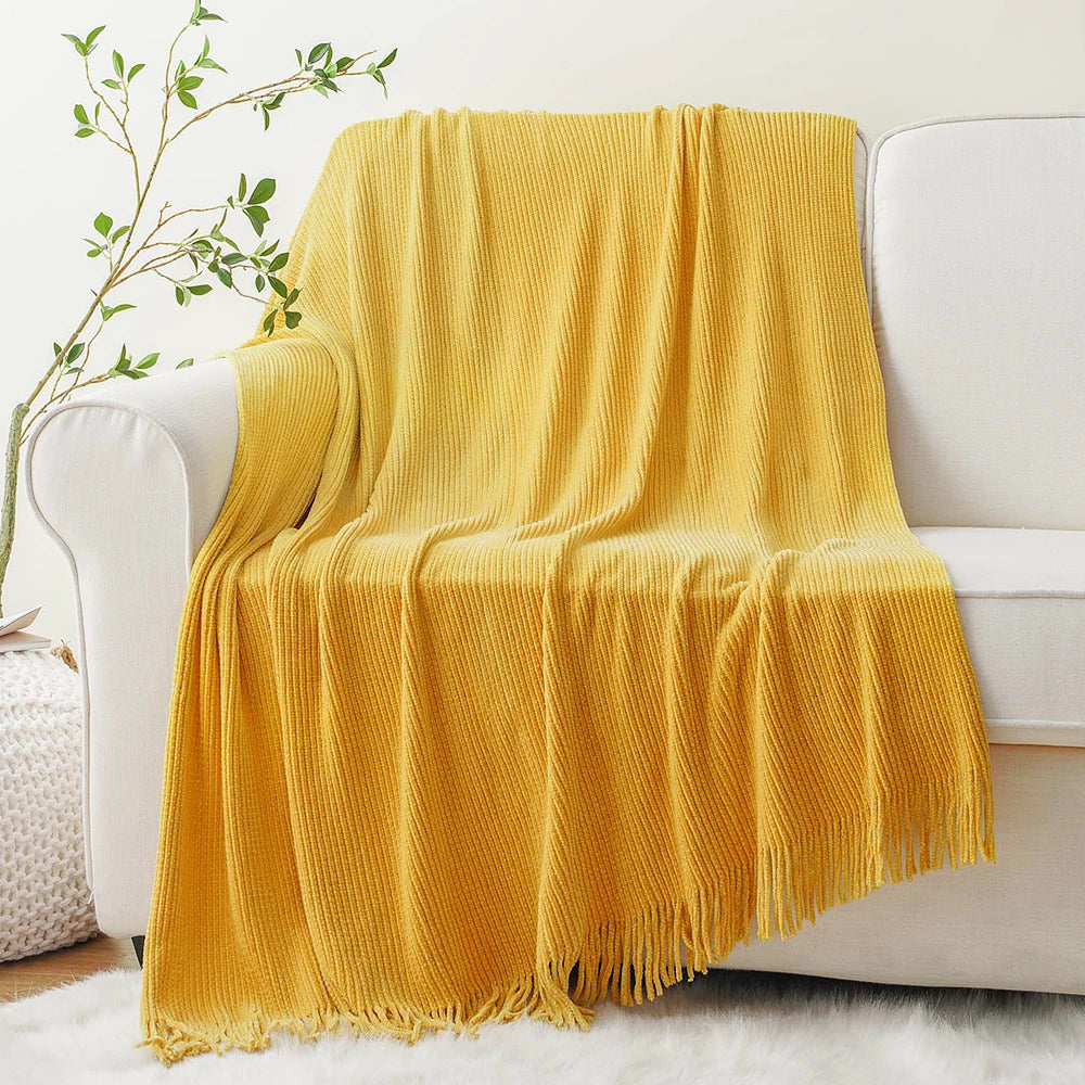 Green Chenille Knit Throw | Tasseled Edges | 50x60 or 60x80 in