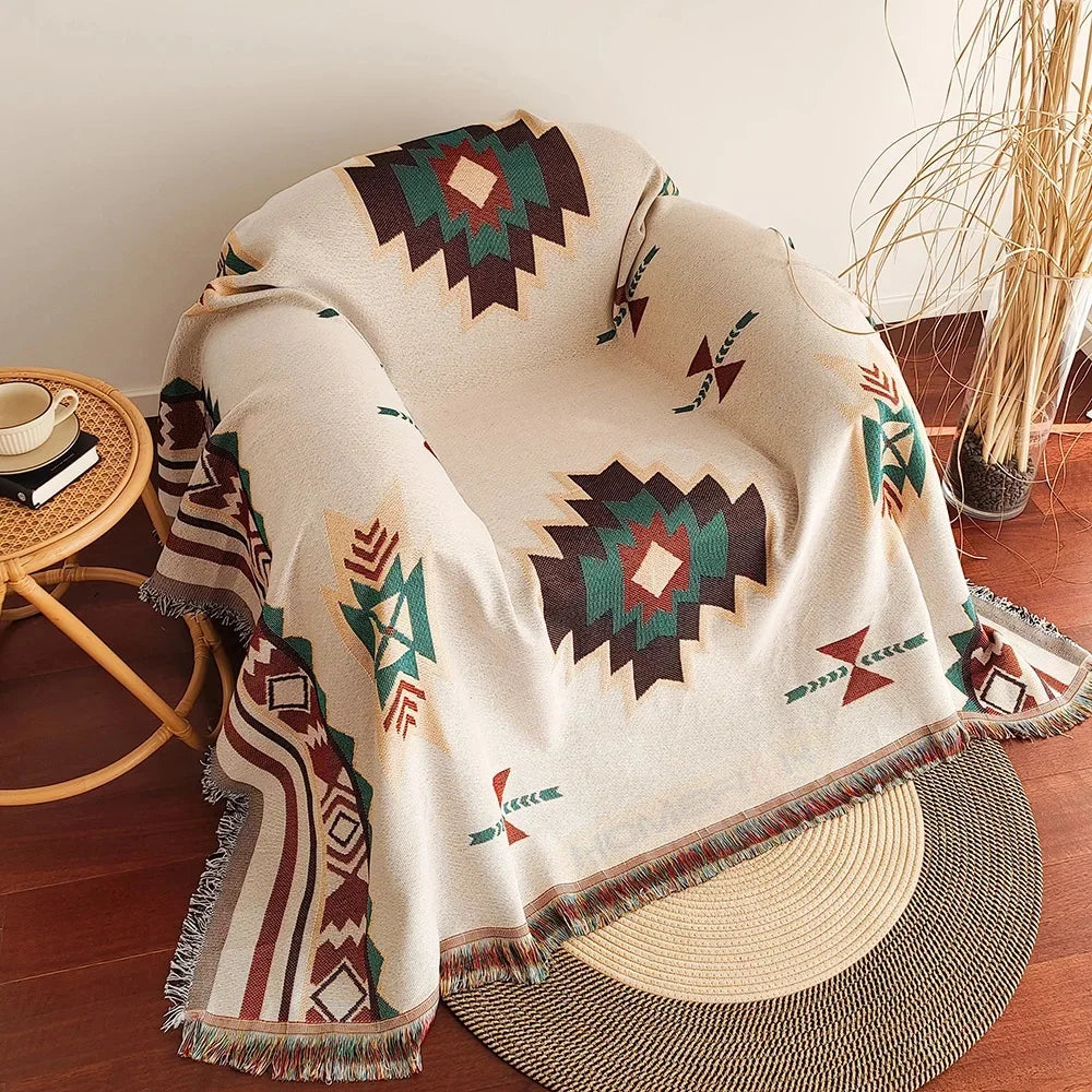 Southwestern Woven Throw Blanket | Fringed Edges | 35x71 in