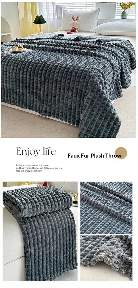 Plush Flannel Throw Blanket | Faux Rabbit Fur Feel, 8 Colors | 39x59 to 79x91 in