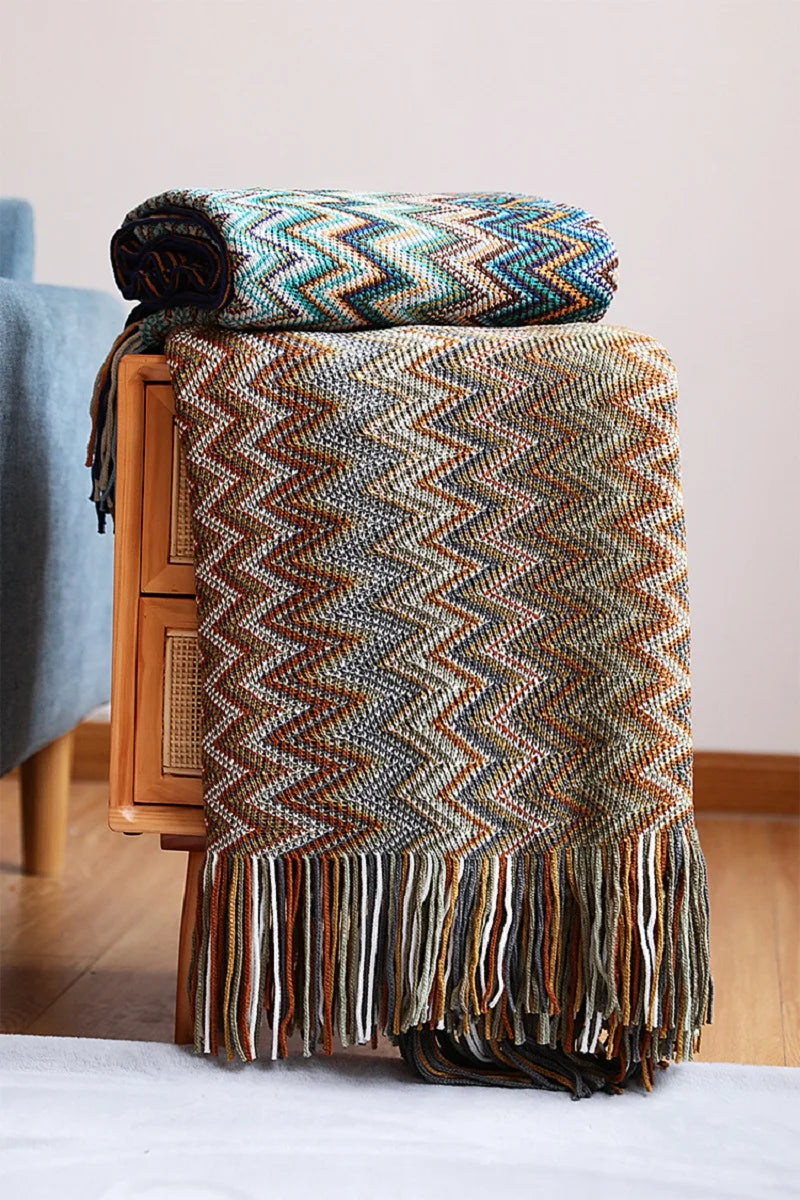 Hand-Knit Acrylic Throw Blanket | 100% Acrylic, Tasseled