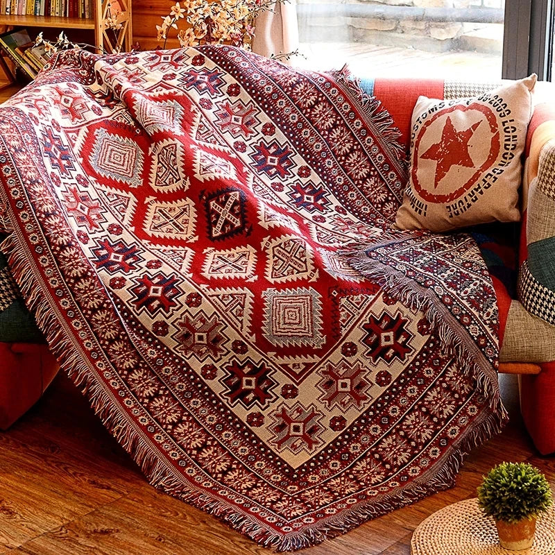 Retro Plaid Woven Throw | Cotton-Linen Blend | 35x35 to 51x71 in