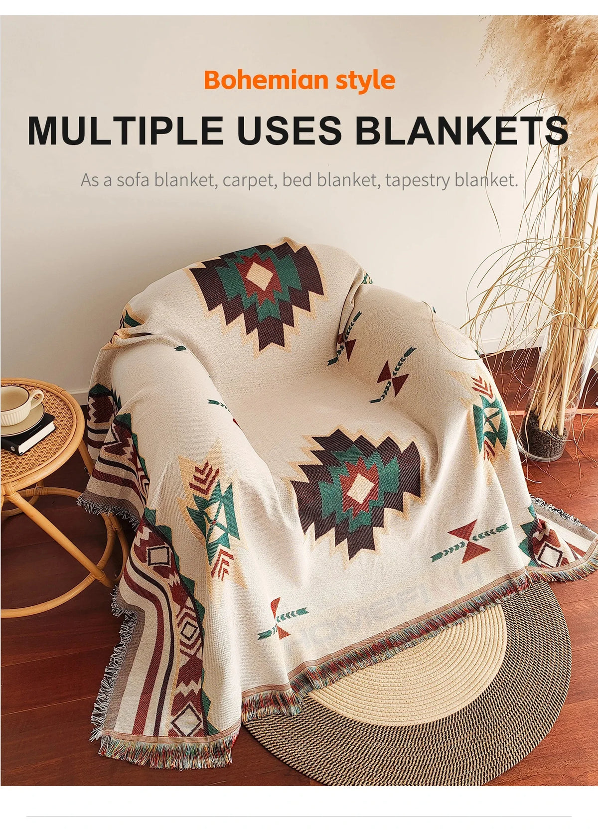Southwestern Woven Throw Blanket | Fringed Edges | 35x71 in