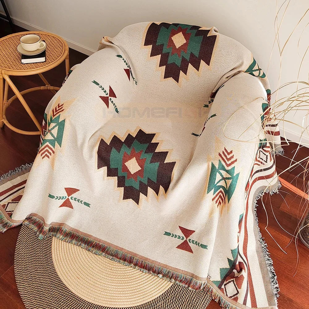 Southwestern Woven Throw Blanket | Fringed Edges | 35x71 in