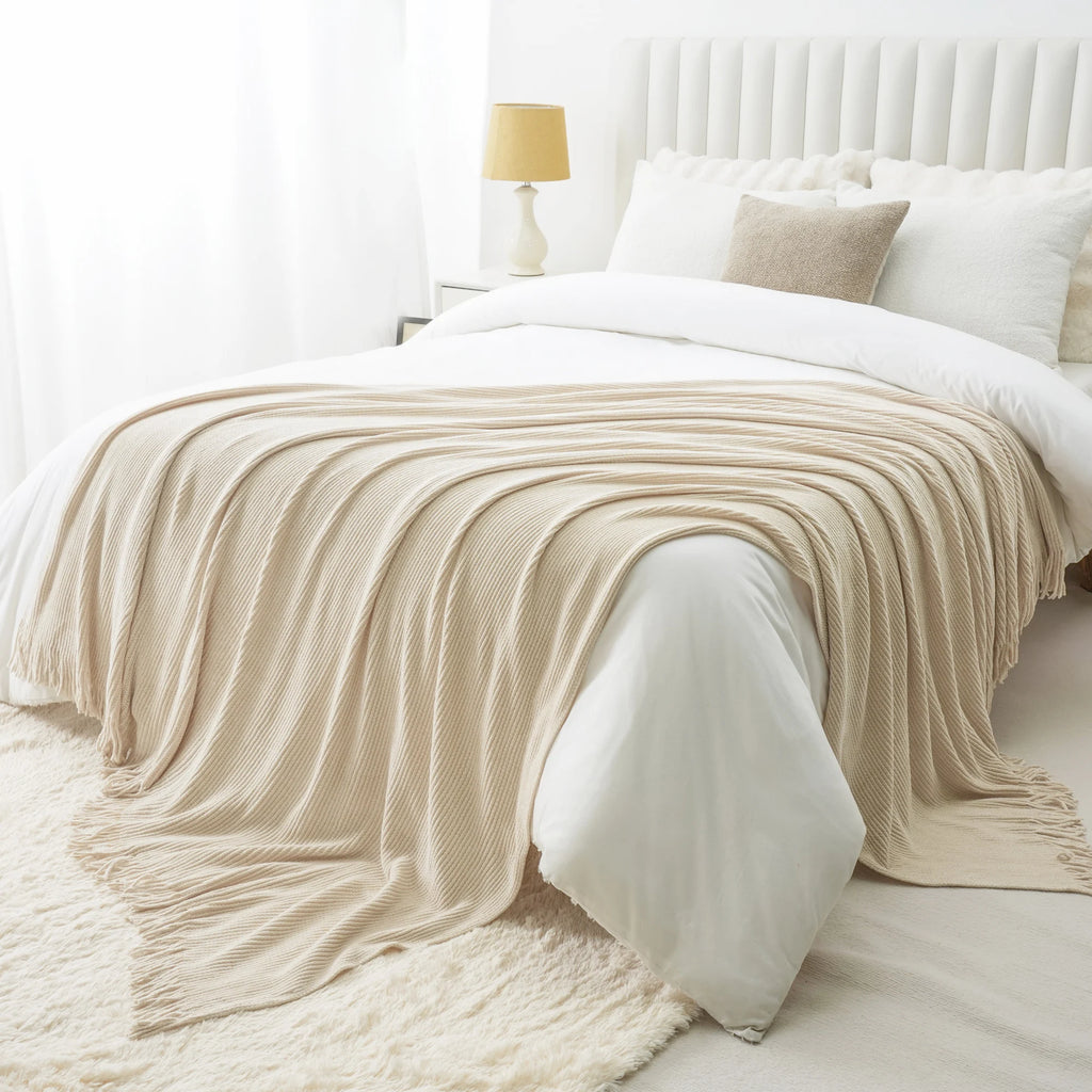 Green Chenille Knit Throw | Tasseled Edges | 50x60 or 60x80 in