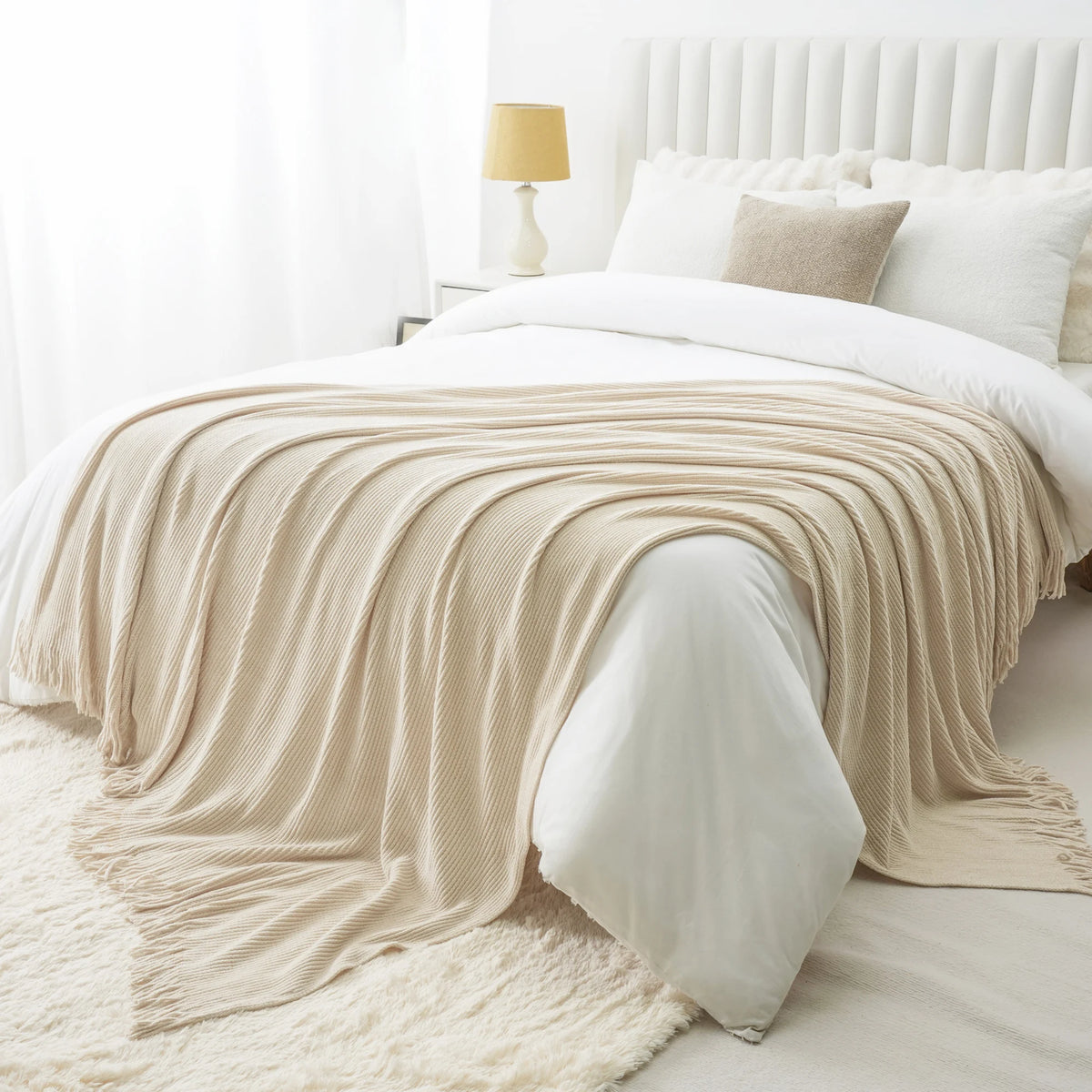 Green Chenille Knit Throw | Tasseled Edges | 50x60 or 60x80 in