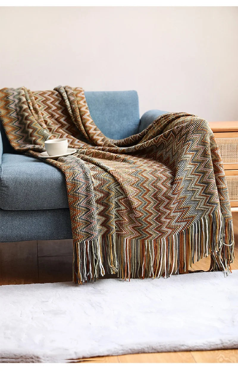 Hand-Knit Acrylic Throw Blanket | 100% Acrylic, Tasseled