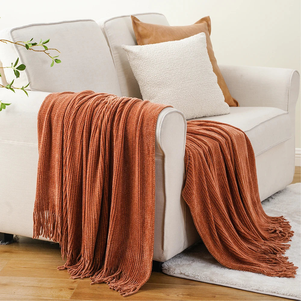 Green Chenille Knit Throw | Tasseled Edges | 50x60 or 60x80 in