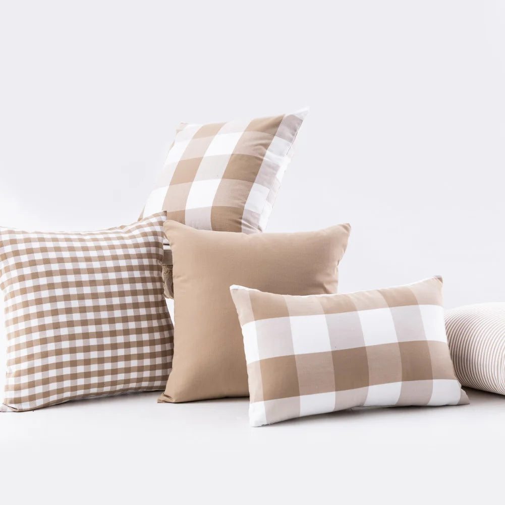 Beige Plaid Striped Pillow Cover | Cover Only | 12x20 or 18x18 in