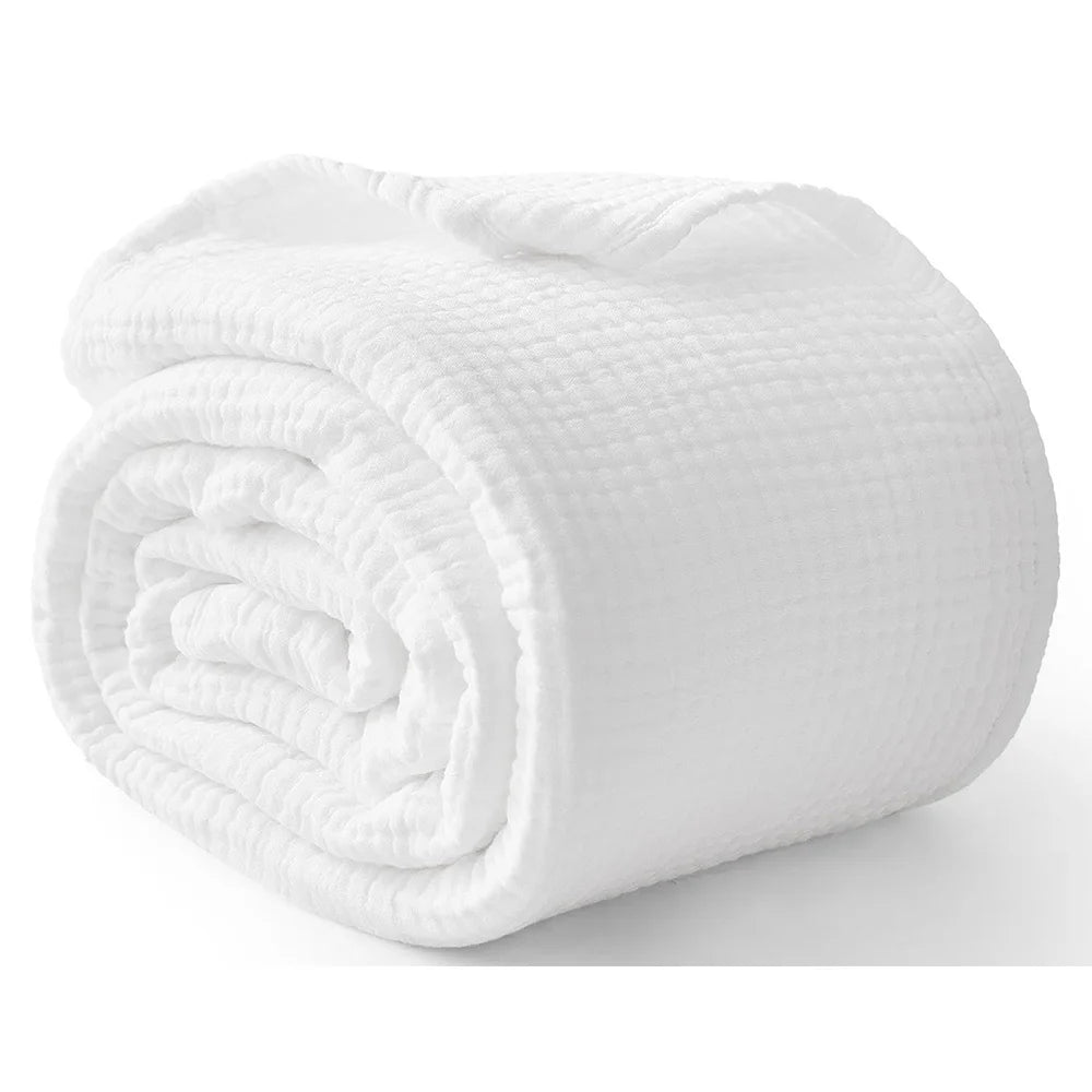 White cotton muslin throw blanket (supplier photo)