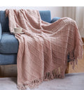 Nordic Knit Throw Blanket with Tassels | Khaki, Cream and Grey