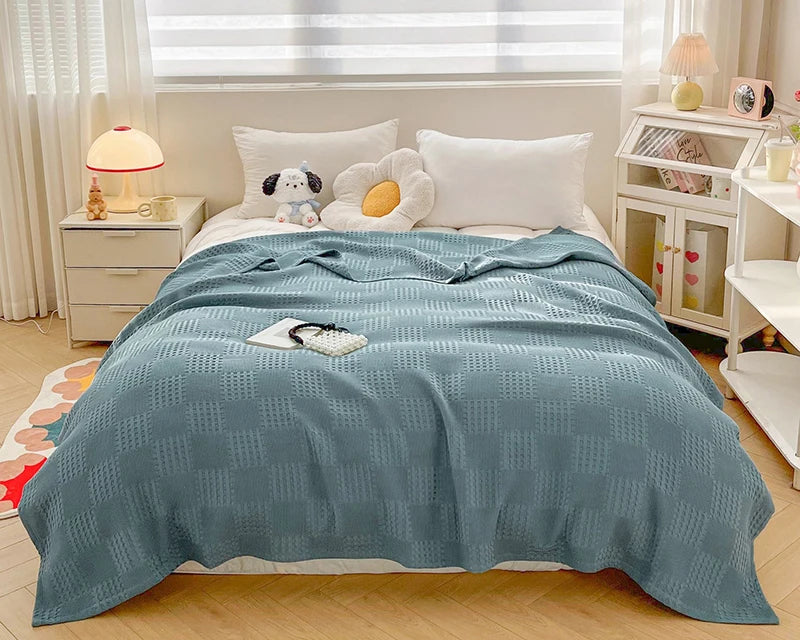 Cotton Waffle Throw Blanket | 100% Cotton, Breathable | 39x59 to 79x91 in