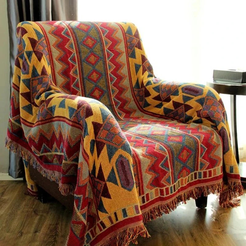 Retro Plaid Woven Throw | Cotton-Linen Blend | 35x35 to 51x71 in