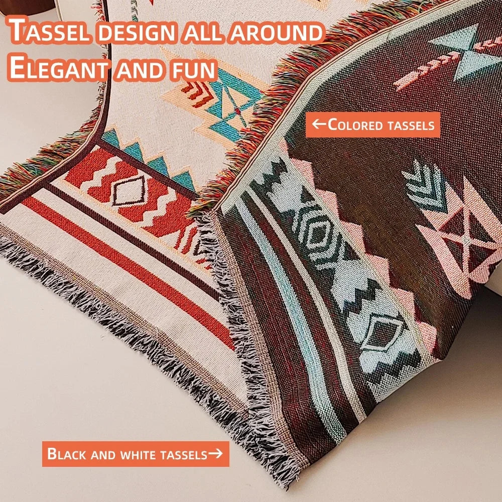 Southwestern Woven Throw Blanket | Fringed Edges | 35x71 in