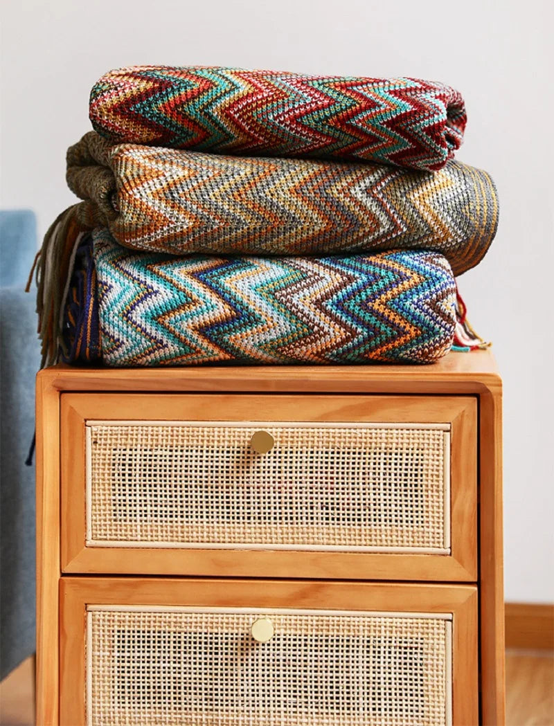 Hand-Knit Acrylic Throw Blanket | 100% Acrylic, Tasseled