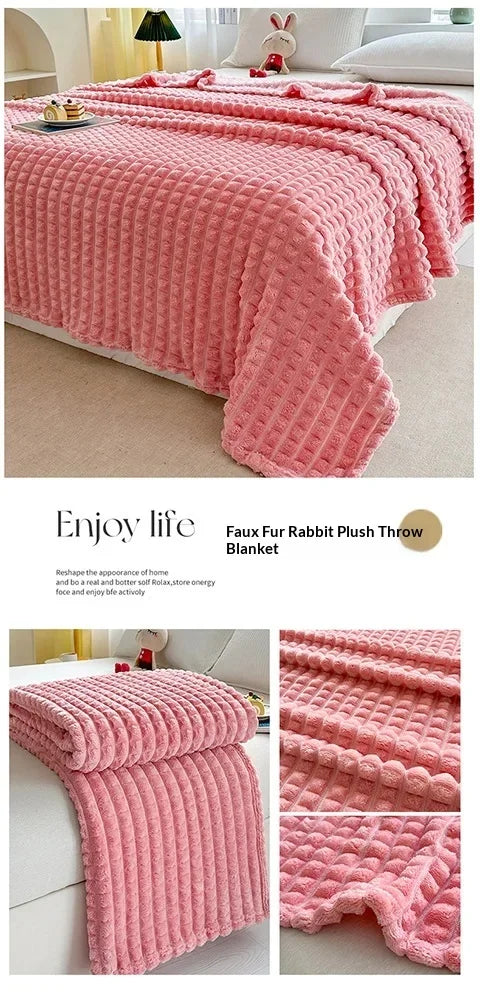 Plush Flannel Throw Blanket | Faux Rabbit Fur Feel, 8 Colors | 39x59 to 79x91 in