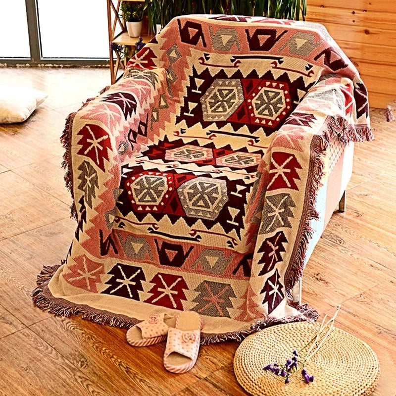 Retro Plaid Woven Throw | Cotton-Linen Blend | 35x35 to 51x71 in