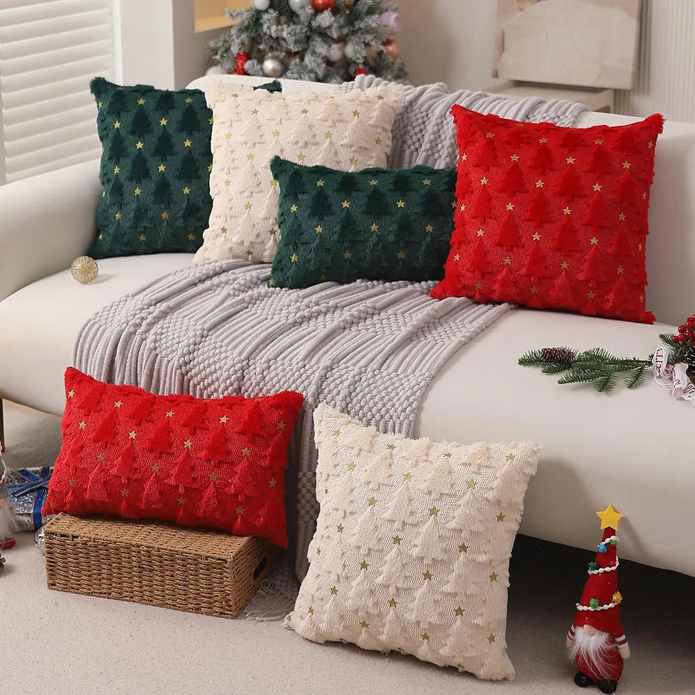 Knit Christmas Pillow Cover | Tree and Santa Designs, Cover Only | 18x18 in