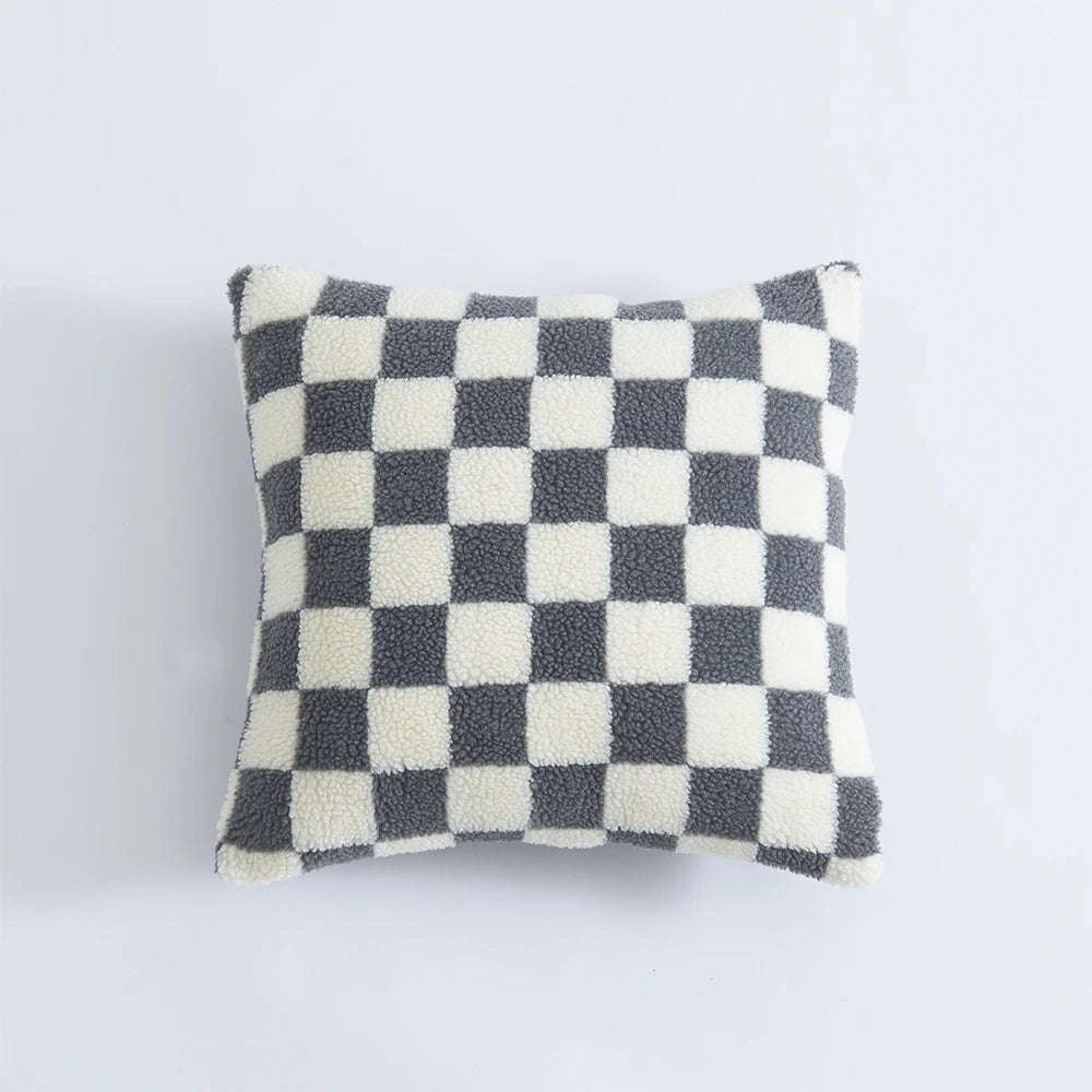 Checkered Fleece Pillow Covers, Set of 2 | Short Plush, Cover Only