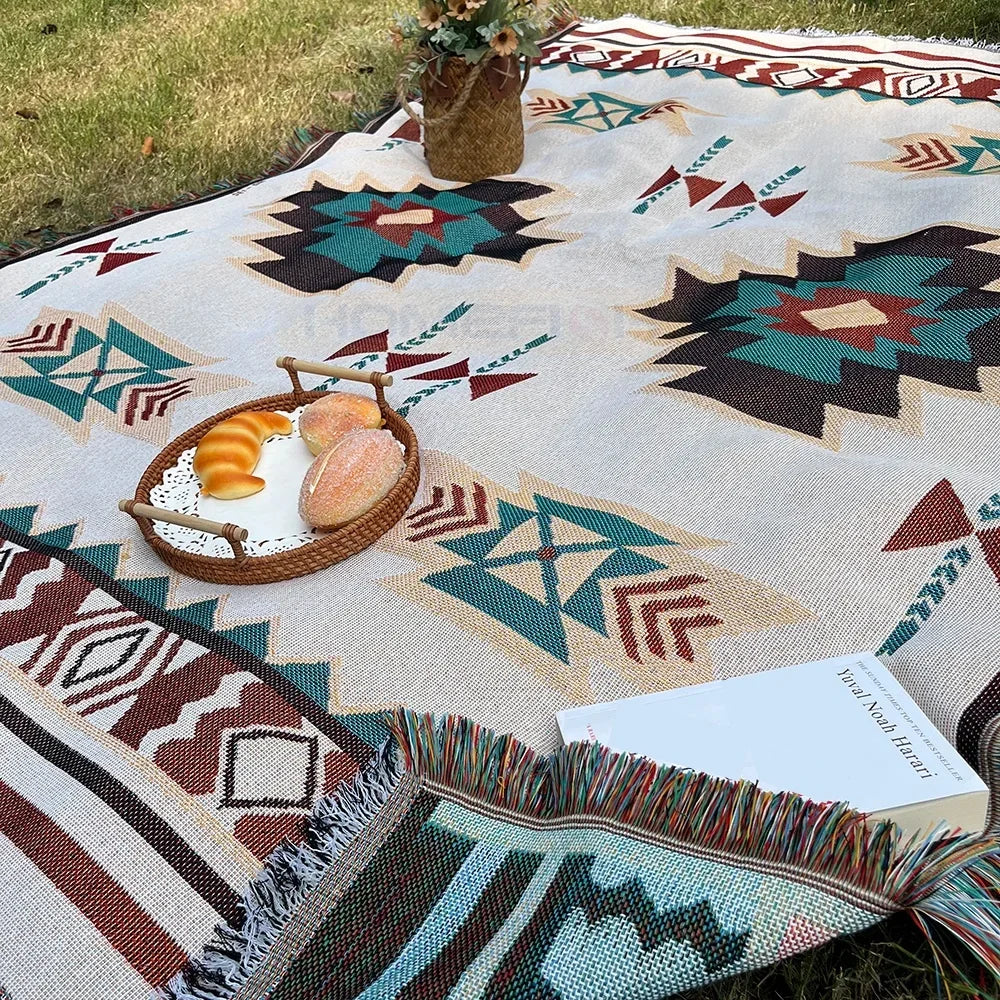 Southwestern Woven Throw Blanket | Fringed Edges | 35x71 in
