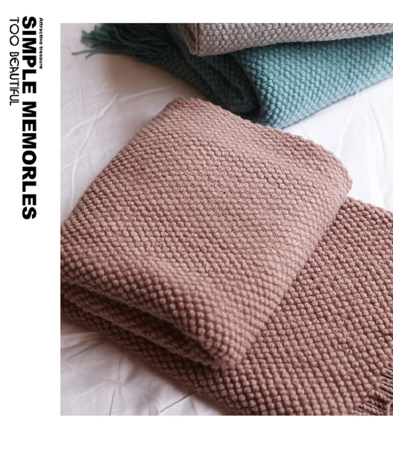 Solid Knit Throw Blanket with Tassels | Soft Nordic Style