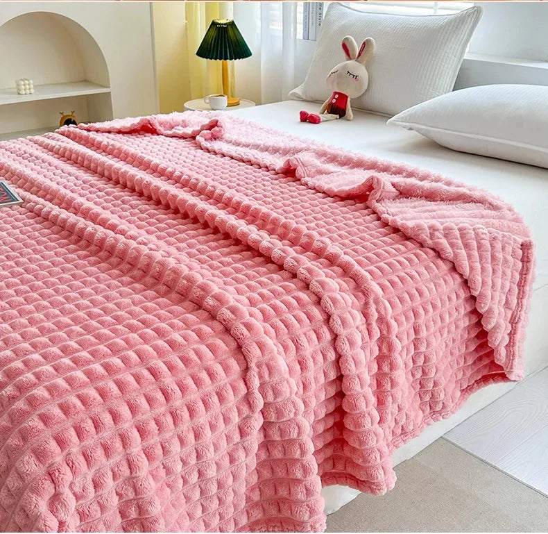 Plush Flannel Throw Blanket | Faux Rabbit Fur Feel, 8 Colors | 39x59 to 79x91 in