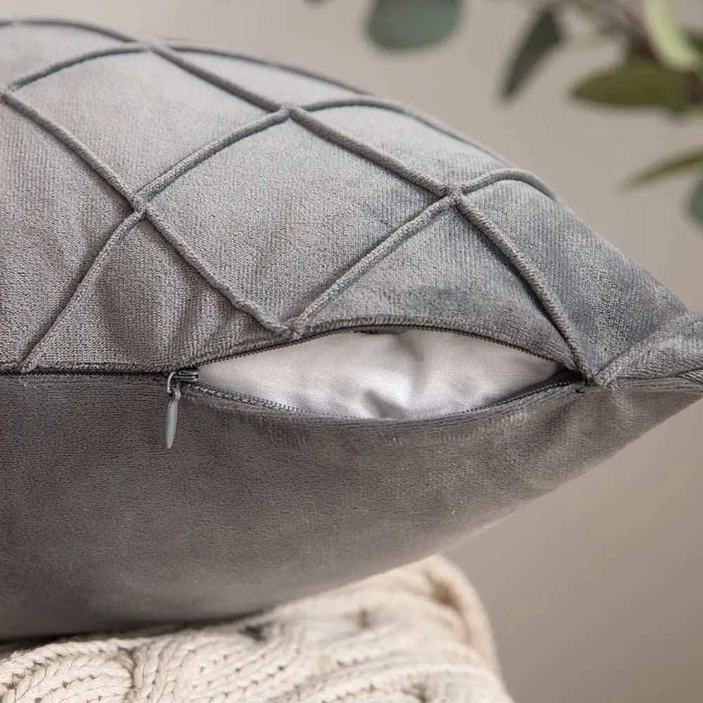 Dark Gray Velvet Plaid Pillow Cover | Cover Only | 12x20 to 20x20 in