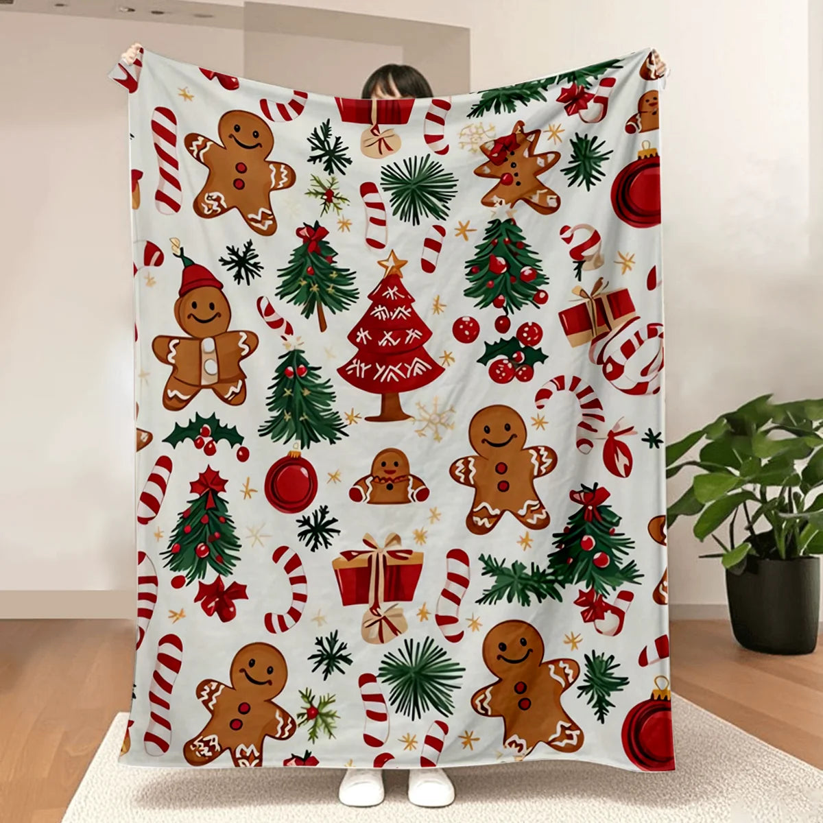 Christmas Gingerbread Flannel Throw | Soft Holiday Blanket