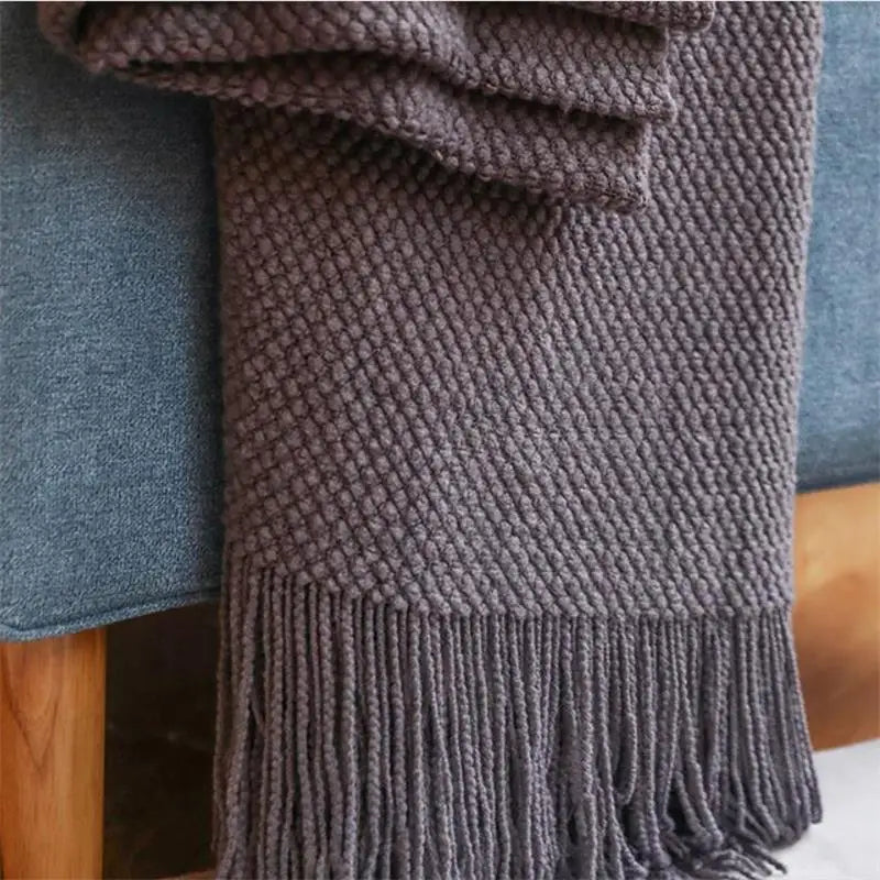 Solid Knit Throw Blanket with Tassels | Soft Nordic Style