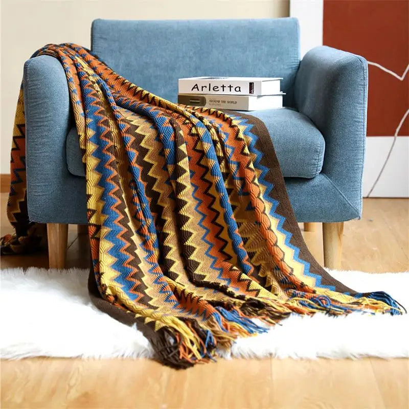 Hand-Knit Acrylic Throw Blanket | 100% Acrylic, Tasseled