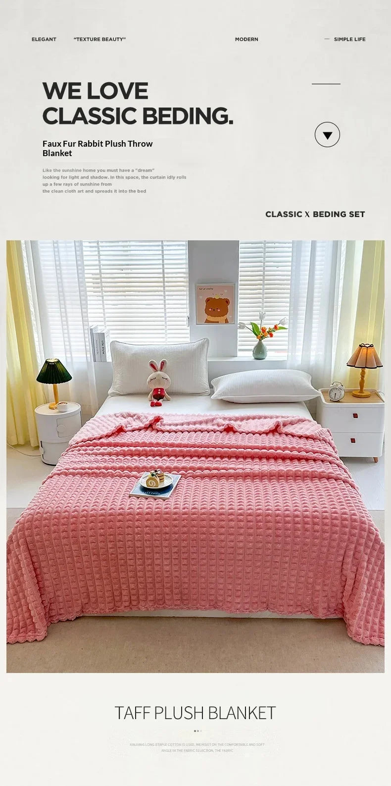 Plush Flannel Throw Blanket | Faux Rabbit Fur Feel, 8 Colors | 39x59 to 79x91 in